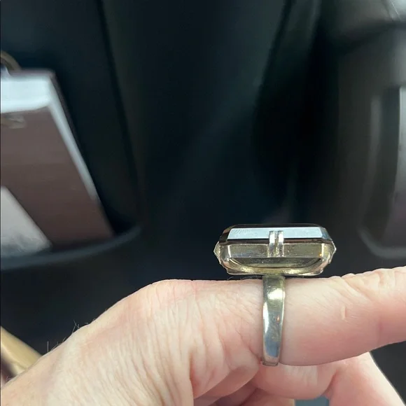 925 Smokey quartz? Vintage large cocktail Ring Sterling Brown Gemstone Ring - Picture 2 of 5